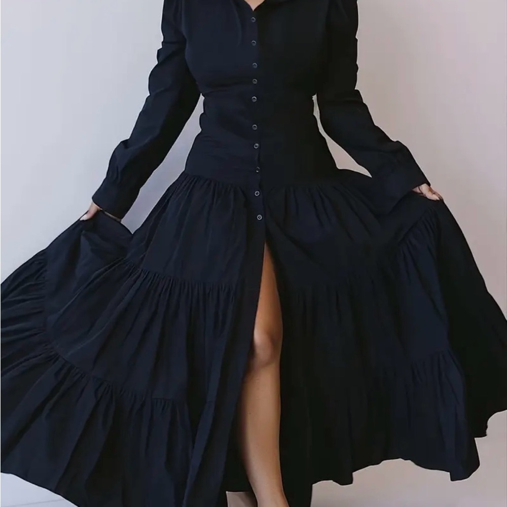 Elegant Black Button-Down Maxi Dress